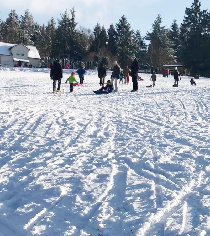 Sonne, Schnee und perfekte Bedingungen für einen tollen Ausflug im Winter mit Kindern