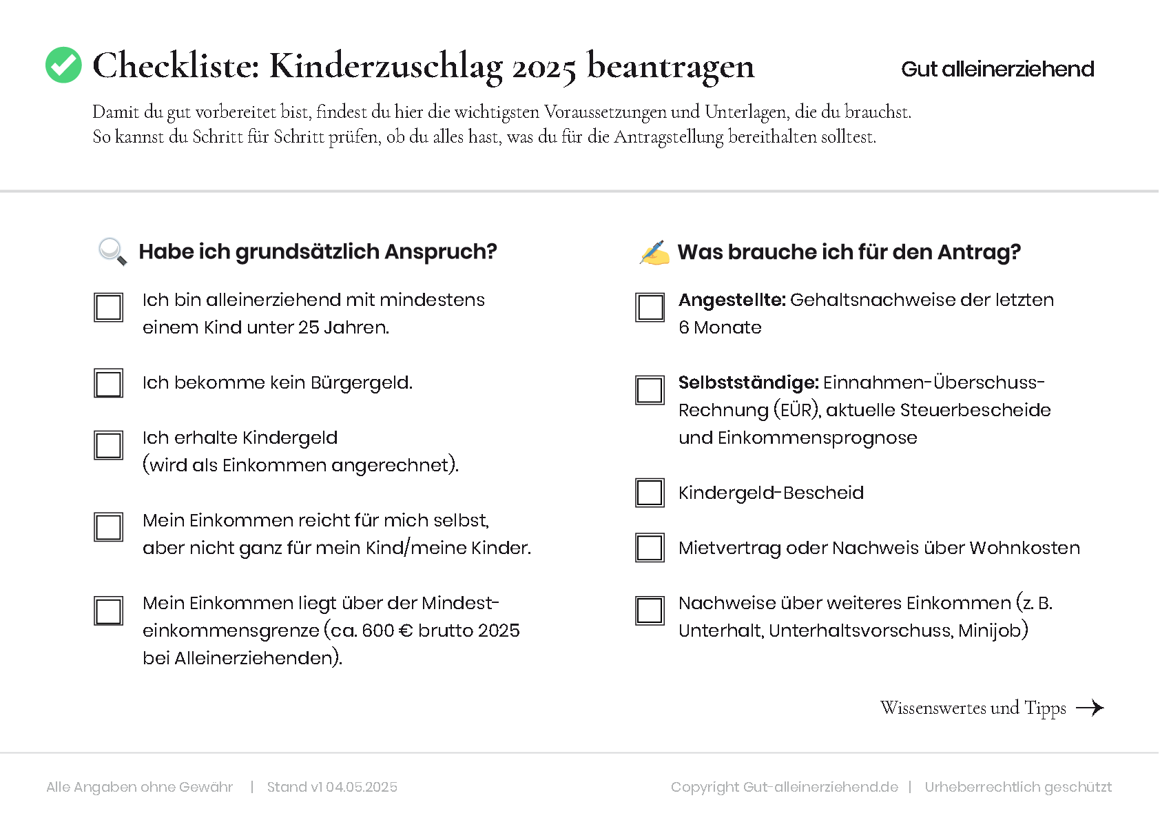 Checkliste: Kinderzuschlag 2025 beantragen
