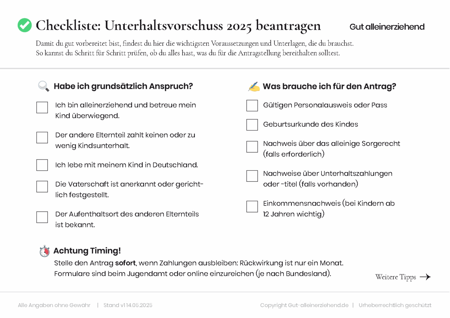 Checkliste: Unterhaltsvorschuss 2025 beantragen
